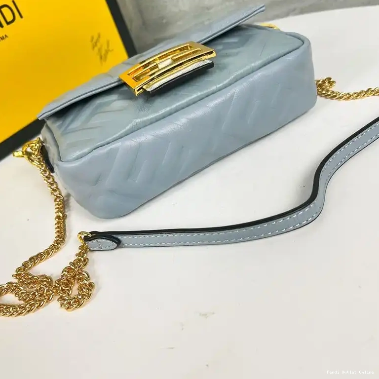 Cheap Baguette Leather Motif Mini Blue Fendi Sky Nappa In Bag FF 0529